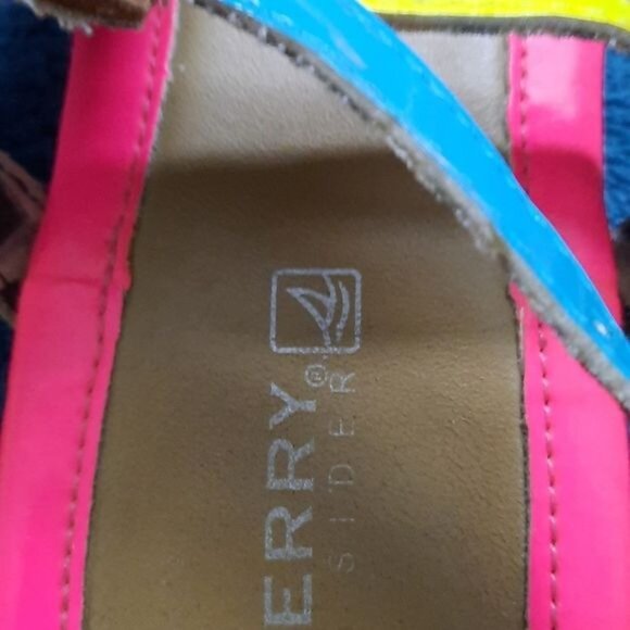 Sperry Pink Yellow Neon Top Sider Thong Strappy Sandals Size 6 - Picture 15 of 15